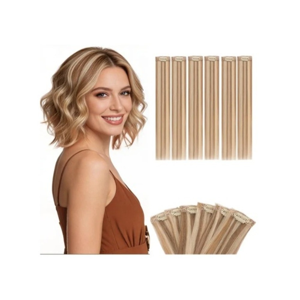 Benehair 6pc Clip In Hair Extensions 100% Real Human Hair 10in Brown Blonde Mix